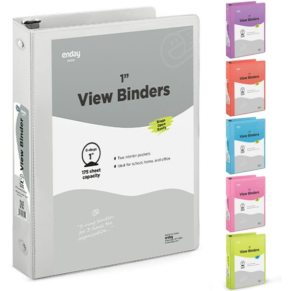 Enday 1 Inch Binder 3 Ring Binders with Pockets for Home, Office, School Supplies Organization Gray