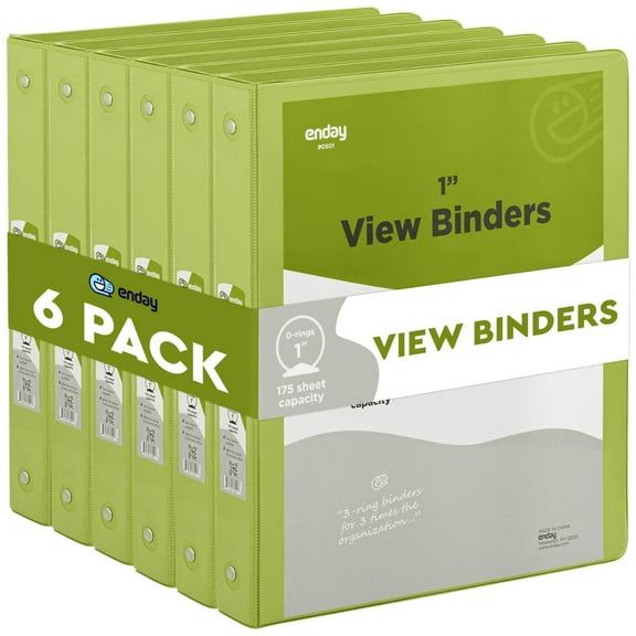 Enday 1 Inch Binder 3 Ring Binders with Pockets for Home, Office, School Supplies Organization, Green 6 Pc