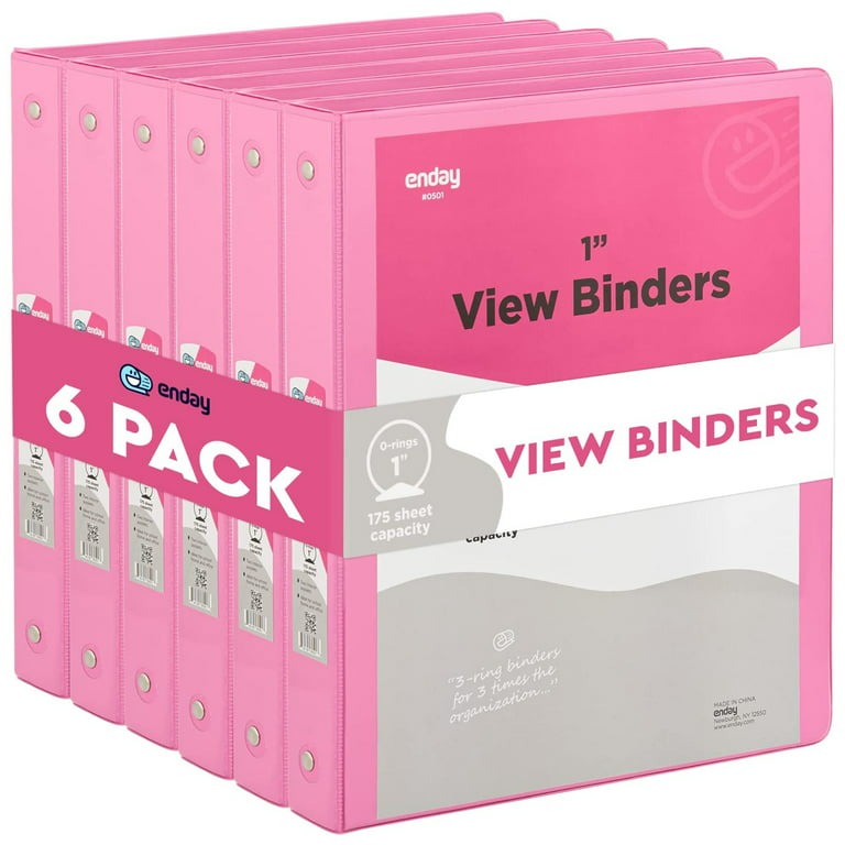 Enday 1 inch Binder 3 Ring Binders with Pockets for Home, Office, School Supplies Organization, Pink 6 PC