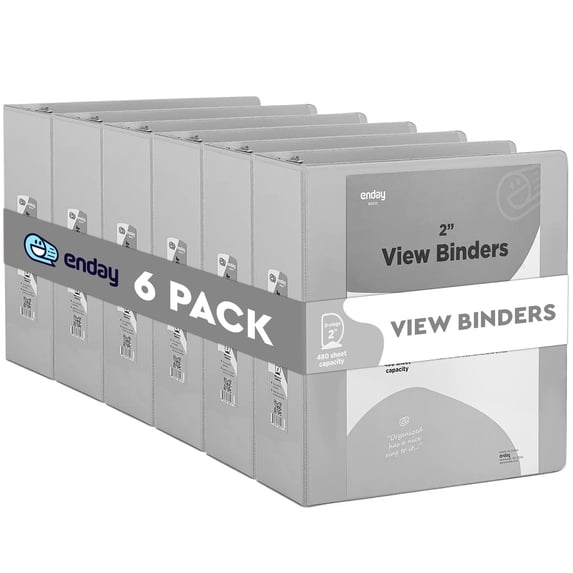 Enday 2 Inch Binder 3 Ring Binders with Pockets for Home, Office, School Supplies Organization, Gray 6 Pc