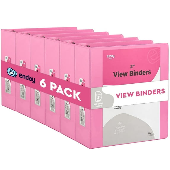 Enday 2 Inch Binder 3 Ring Binders with Pockets for Home, Office, School Supplies Organization, Pink 6 Pc