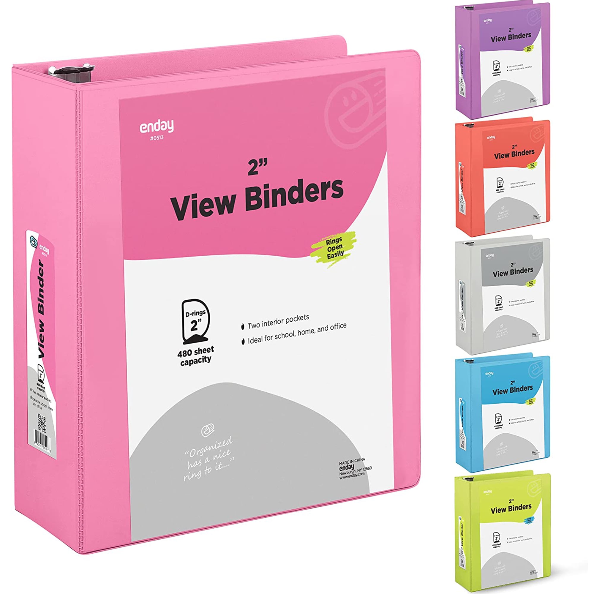 Enday 0.5-inch 3-Ring View Binder with 2-Pockets, Pink