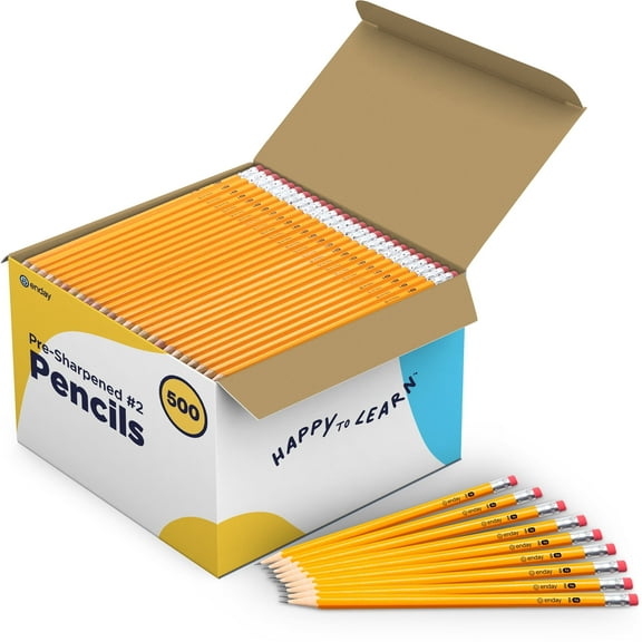 Enday #2 Pencils Bulk - 500 Pack, Pre-Sharpened Wood-Cased Pencils in Bulk with Latex-Free Eraser Top, Yellow Pencils for Office and Classroom Supplies