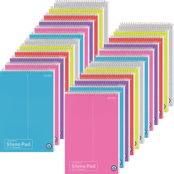Enday 24 Pack Steno Pads Spiral 6 x 9 Gregg Ruled White Paper, 80 Sheets (160 Pages), Bulk Steno Notebooks for Writing Notes in Office, School, College, University, Colorful Covers