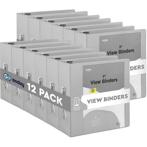 Enday 3 Inch Binder 3 Ring Binders with Pockets for Home, Office, School Supplies Organization, Gray 12 Pc