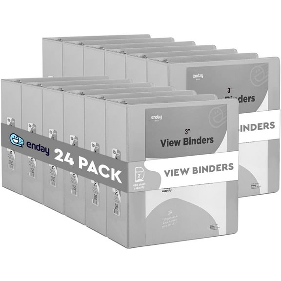 Enday 3 Inch Binder 3 Ring Binders with Pockets for Home, Office, School Supplies Organization, Gray 24 Pc