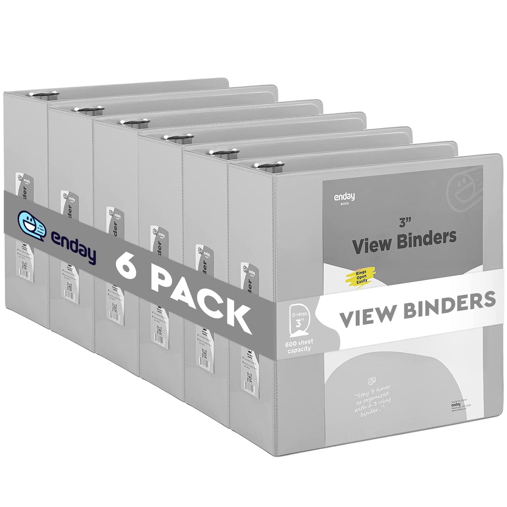 Enday 3 Inch Binder 3 Ring Binders with Pockets for Home, Office, School Supplies Organization, Gray 6 Pc