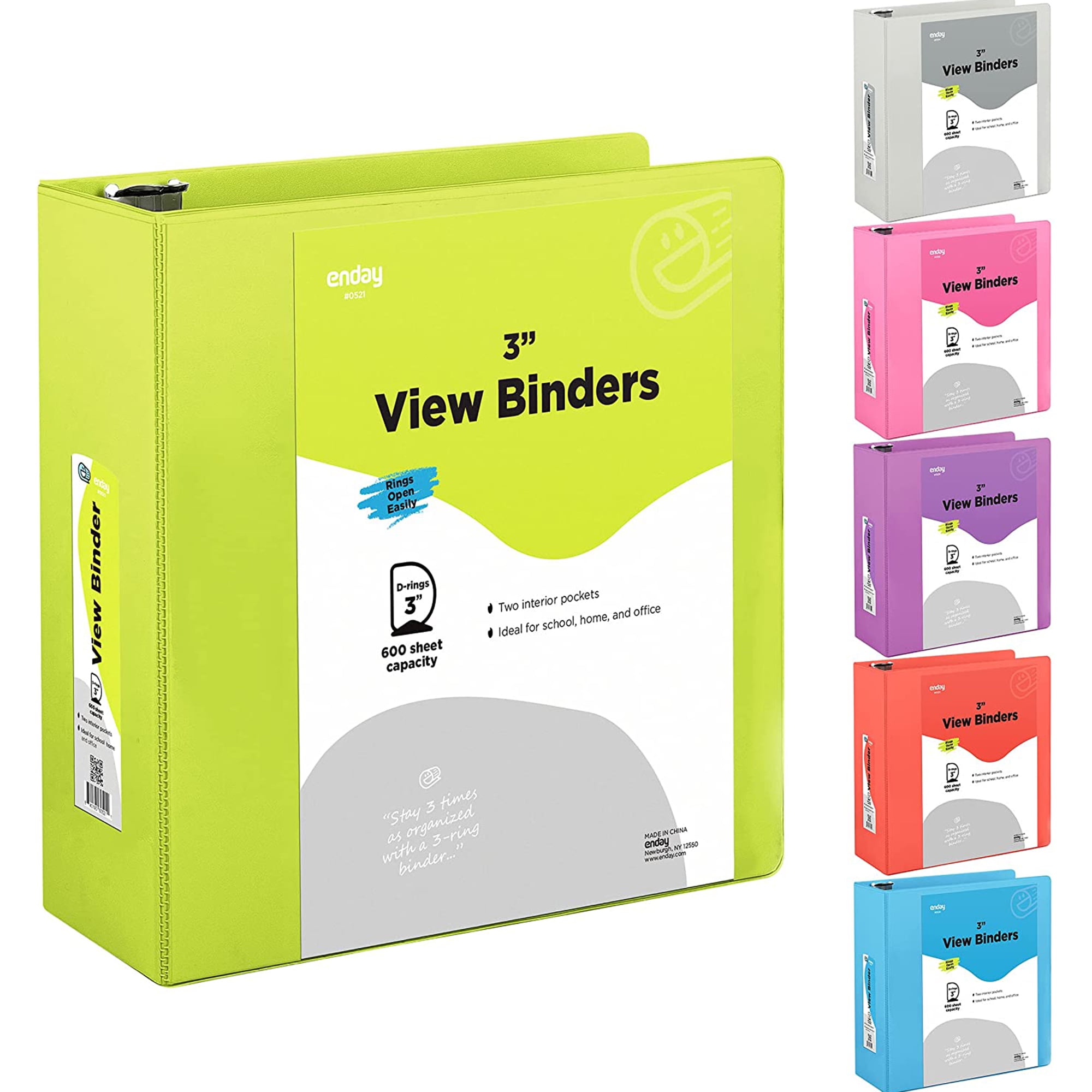 Enday 3-Inch Slant-D Ring View Binder with 2 Pockets, Black