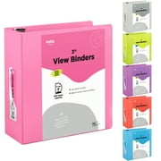 Enday 3 Inch Binder with 2 Pockets, Pink & Multicolor