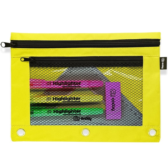 Enday 3 Ring Binder Large Pencil Pouch Mesh Bag Cosmetic Case, Green 1 Pack