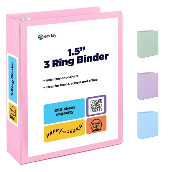 Enday 3 Ring Binder, Round Ring Pastel With Clear View Cover for Letter Size 8.5 x 11'' Paper & 2 Inside Pockets 1.5-Inch Blue
