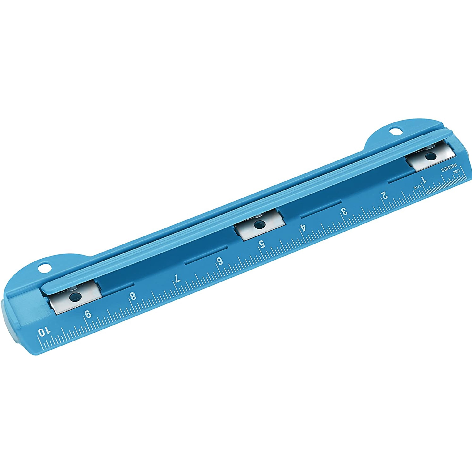 Enday 3 Ring Hole Punch with Plastic Ruler for 3 Ring Binder, Blue 1 Pack