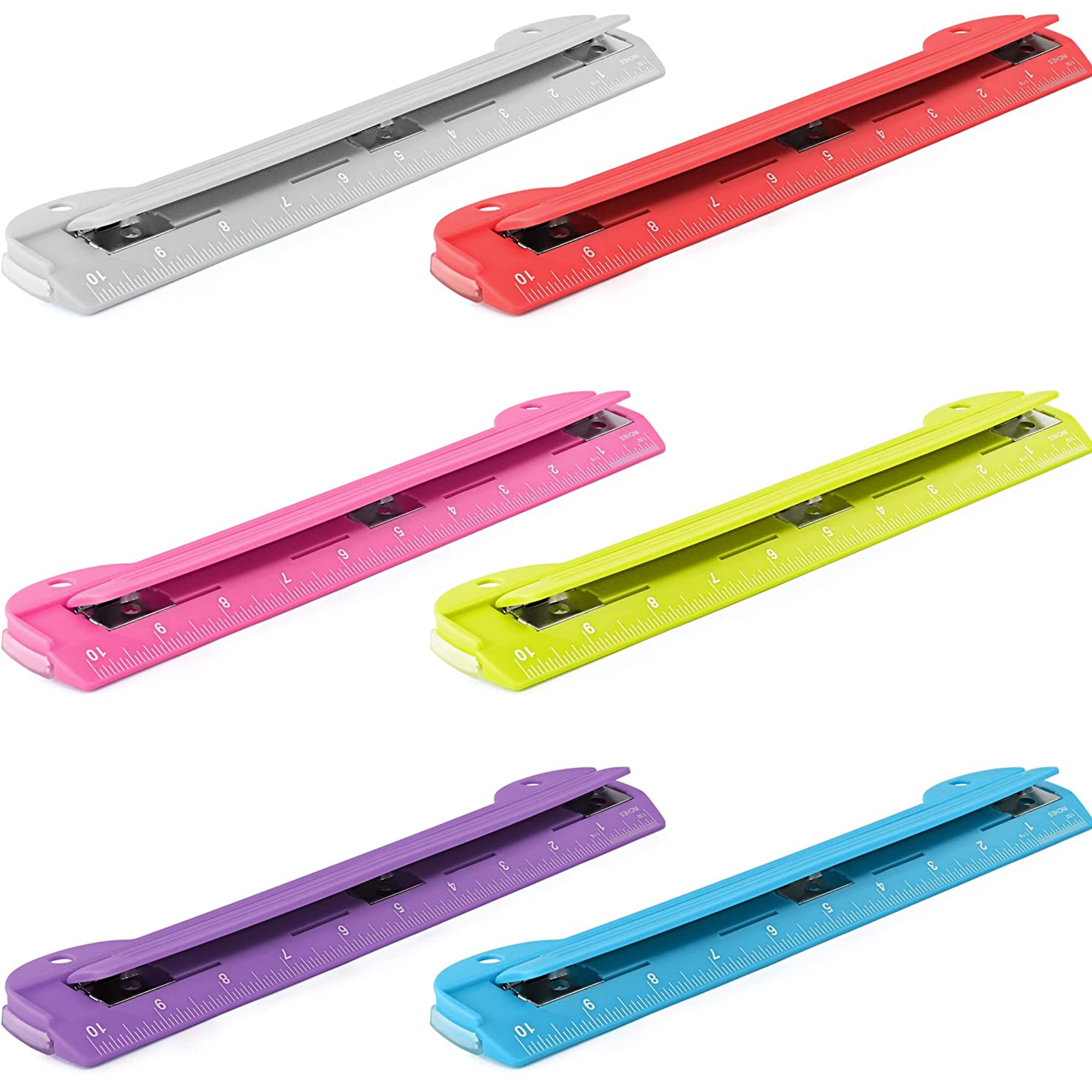 Enday 3 Ring Hole Punch with Plastic Ruler for 3 Ring Binder, Multicolor 6  Pack