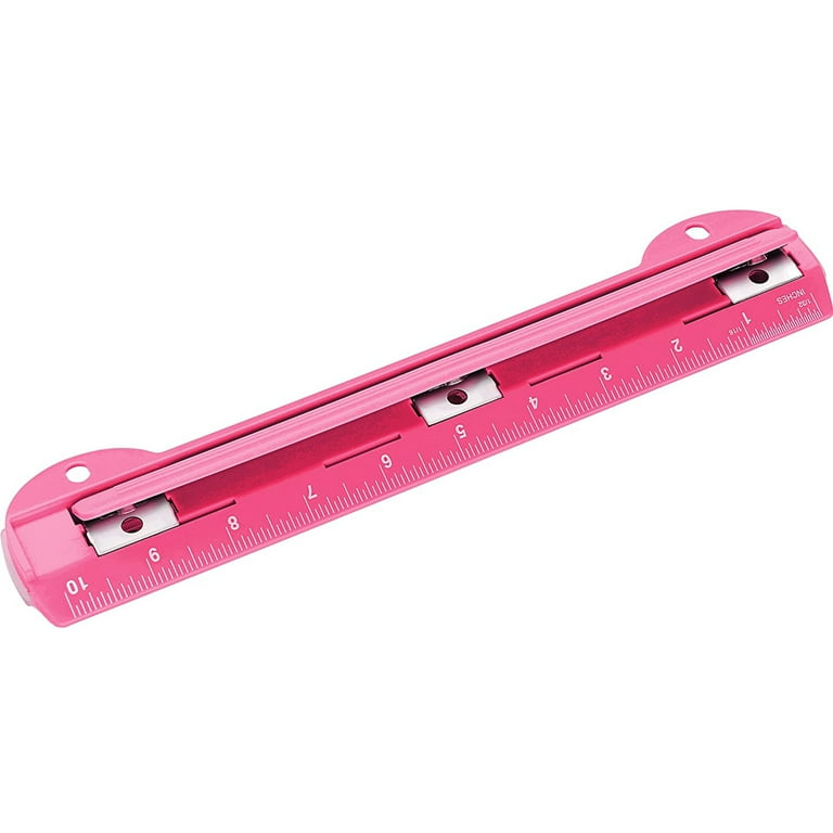 3 Hole Punch for Binders l Portable Paper Puncher with Ruler for Three Ring  Folders (Pink)