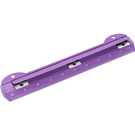 Enday 3 Ring Hole Punch with Plastic Ruler for 3 Ring Binder, Purple 1 Pack