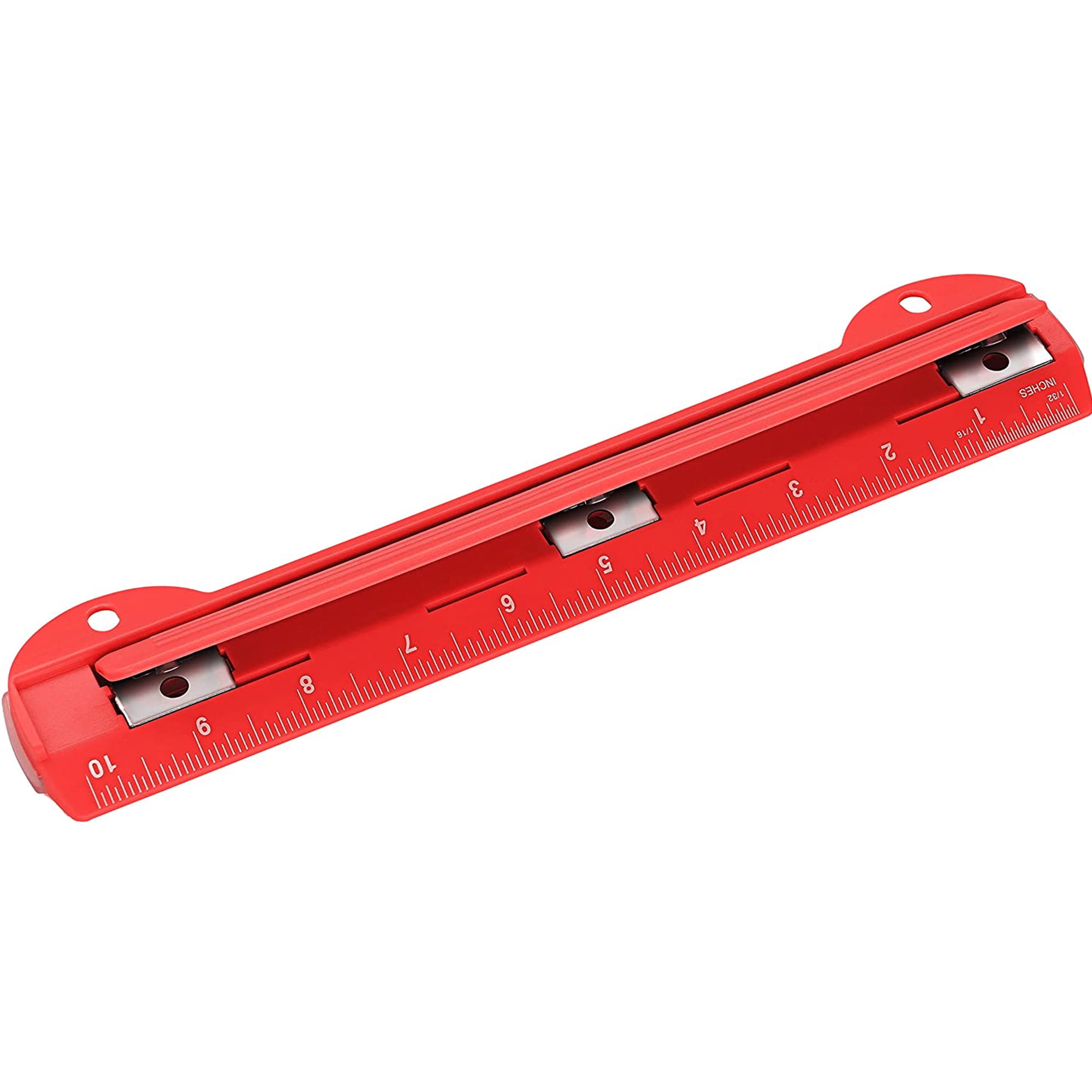 Enday 3 Ring Hole Punch with Plastic Ruler for 3 Ring Binder, Red