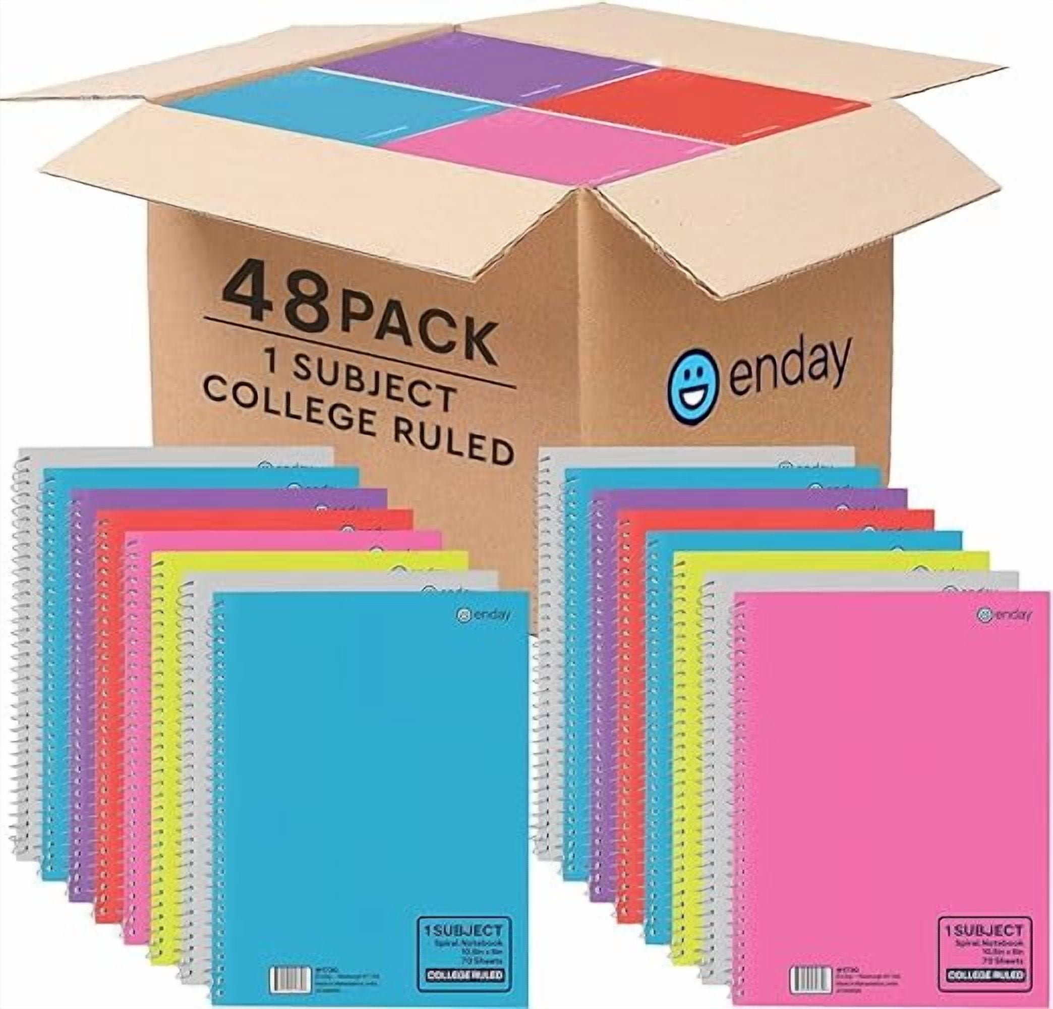 Enday College Ruled Notebook, 1 Subject Ruled, Hardcover Spiral Bound Notebooks for School and College, 70 Sheets lined Notebook (48 Pack)