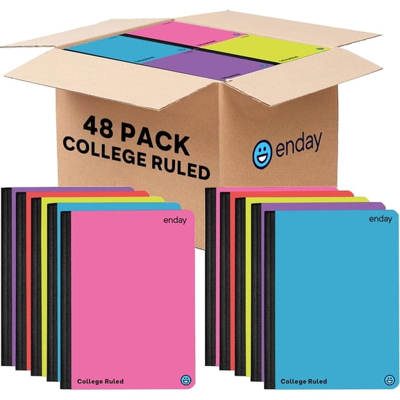 Enday Composition Notebooks College Ruled Paper Bulk, Colored Hard Cover Composition Notebook, Premium Lined Composition Books, 100 Sheets Ruled Notebook (48 Pack)