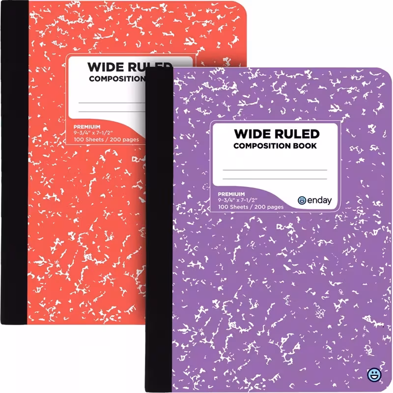Enday Composition Notebooks Wide Ruled Paper, Colored Marble Composition Notebook Covers, 100 Sheets (200 pages) Composition Books, Marble Notebooks Wide Ruled For School