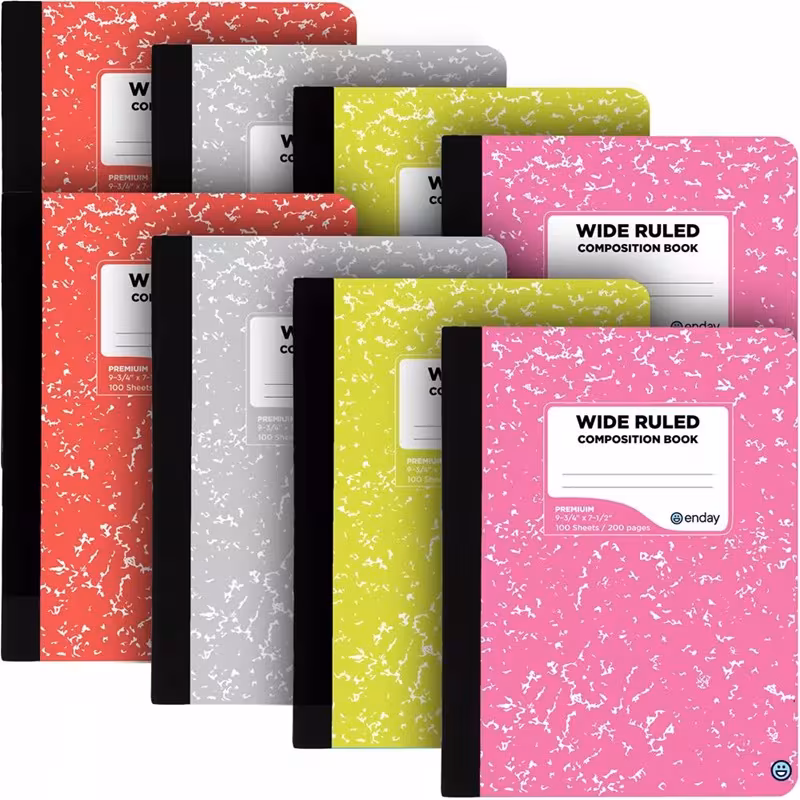 Enday Composition Notebooks Wide Ruled Paper, Colored Marble Composition Notebook Covers, 100 Sheets (200 pages) Composition Books, Marble Notebooks Wide Ruled For School