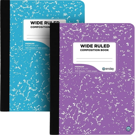 Enday Composition Notebooks Wide Ruled Paper, Colored Marble Composition Notebook Covers, 100 Sheets (200 pages) Composition Books, Marble Notebooks Wide Ruled For School