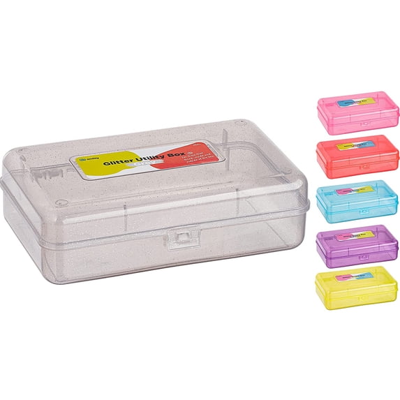 Enday Glitter Pencil Case Box for Kids with Snap Closure Lid School Supplies Storage Gray Small