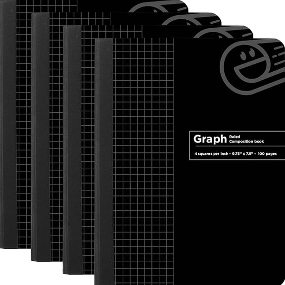 Enday Graph Paper Composition Notebook Hard Cover Grid Note Book Black 100 Sheets 4 Pack