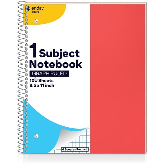 Enday Graph Paper Notebook 8.5 x 11 with Plastic Cover, 1 Grid Notebook, Graph paper spiral notebook, Graph notebook