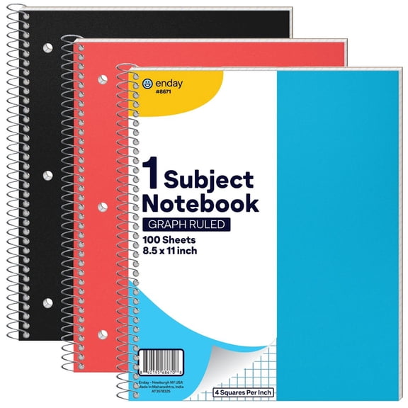 Enday Graph Paper Notebook 8.5 x 11 with Plastic Cover, 1 Grid Notebook, Graph paper spiral notebook, Graph notebook
