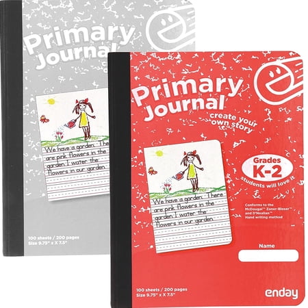 Enday Half-Page Ruled Primary Journal Grades K-2 Composition Notebook, Gray & Red