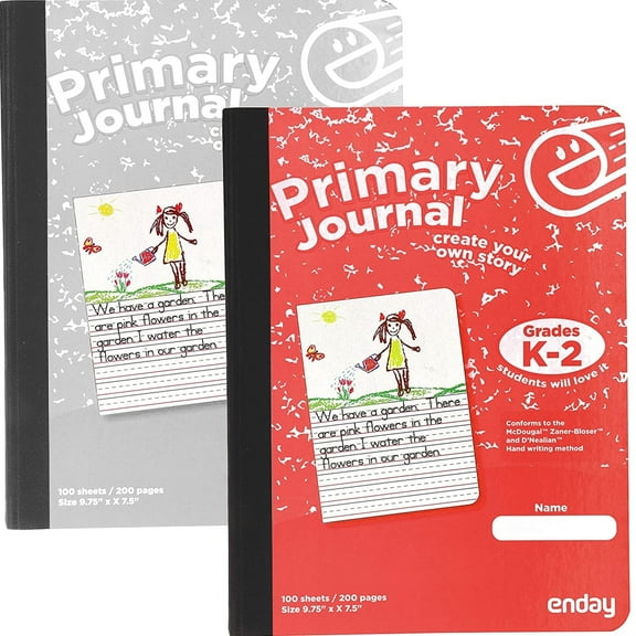 Enday Half-Page Ruled Primary Journal Grades K-2 Composition Notebook, Gray & Red