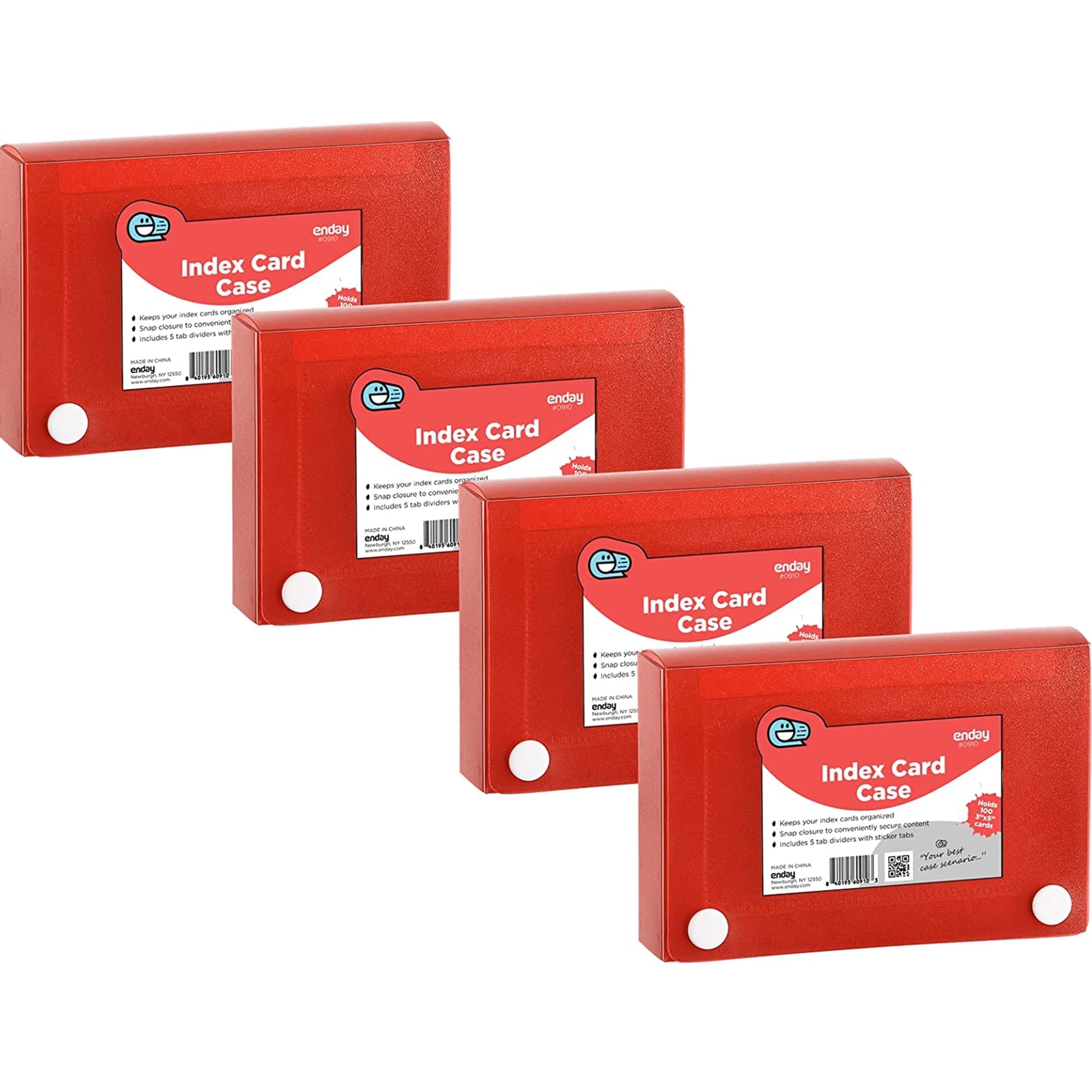 Enday Index Card Holder 3x5 Inch File Organizer for Focus Notes & Flash Cards, Red 4 Pack