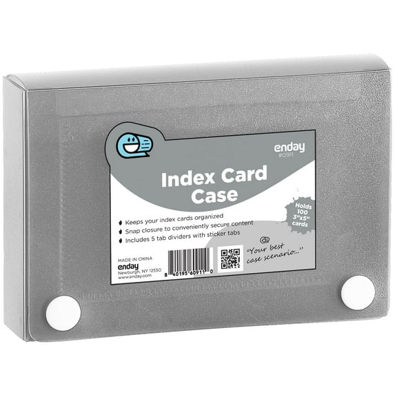 Enday Index Card Holder Grey, 3x5 Note Flash Card Organizer Case, File Box with 5 Dividers, Notecard Box Holds 100 Cards, Also Available in Red, Purple, Green, Pink, Blue, 1 Pack
