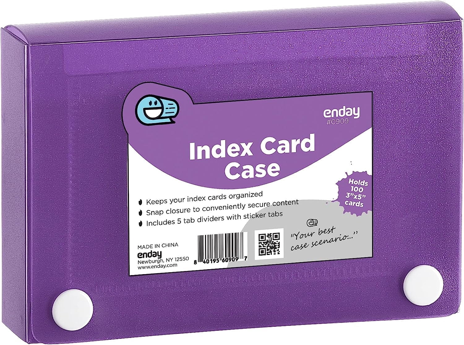 Index Card Holder Purple, 3x5 Note Flash Card Organizer Case, File Box with 5 Dividers, Notecard Box Holds 100 Cards, Also Available in Red, Blue, Green, Pink, Grey, 1 Pack – By Enday