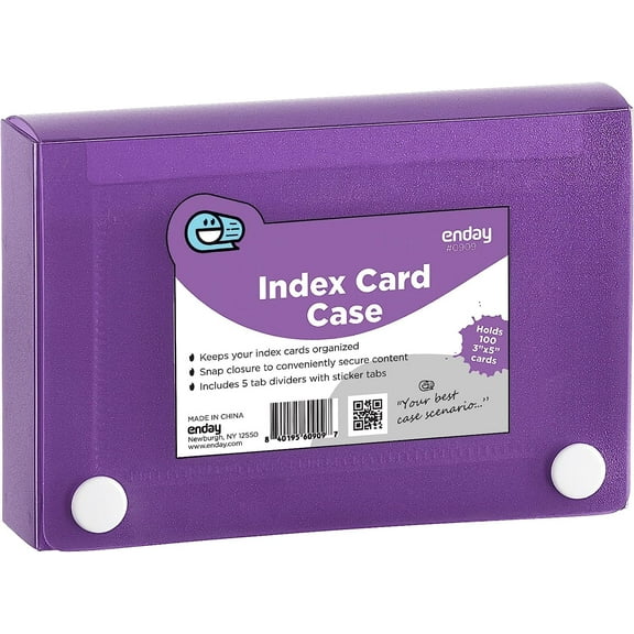 Index Card Holder Purple, 3x5 Note Flash Card Organizer Case, File Box with 5 Dividers, Notecard Box Holds 100 Cards, Also Available in Red, Blue, Green, Pink, Grey, 1 Pack – By Enday