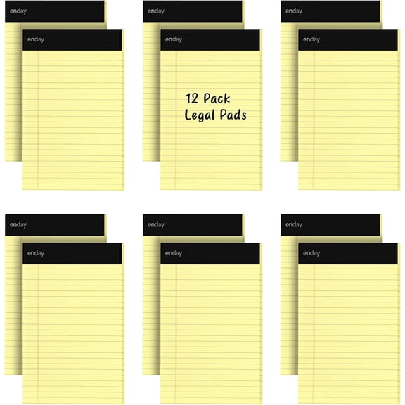 Enday Jr. Legal pad, Small Note Pads Legal Ruled Writing Pad. Perforated Edge. 5" X 8" Canary Yellow, Universal, 50 sheets per Pad (Pack of 12)