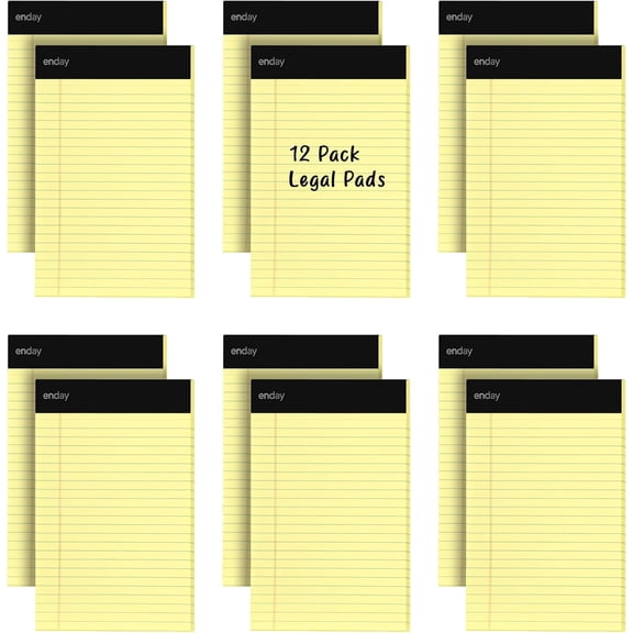 Enday Jr. Legal pad, Small Note Pads Legal Ruled Writing Pad. Perforated Edge. 5" X 8" Canary Yellow, Universal, 50 sheets per Pad (Pack of 12)