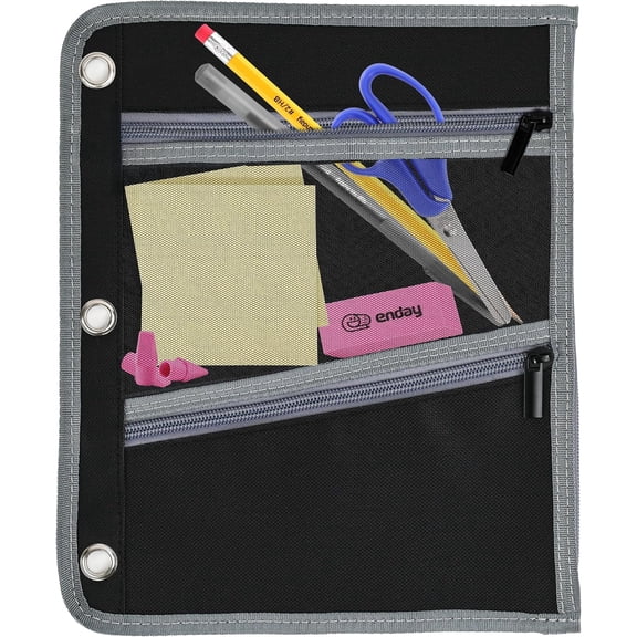 Enday Large Pencil Pouch for 3 Ring Binder, 3-Pocket Flat Pencil Pouch, Zippered Binder Pencil Pouches for School, Home, and Office, Grey