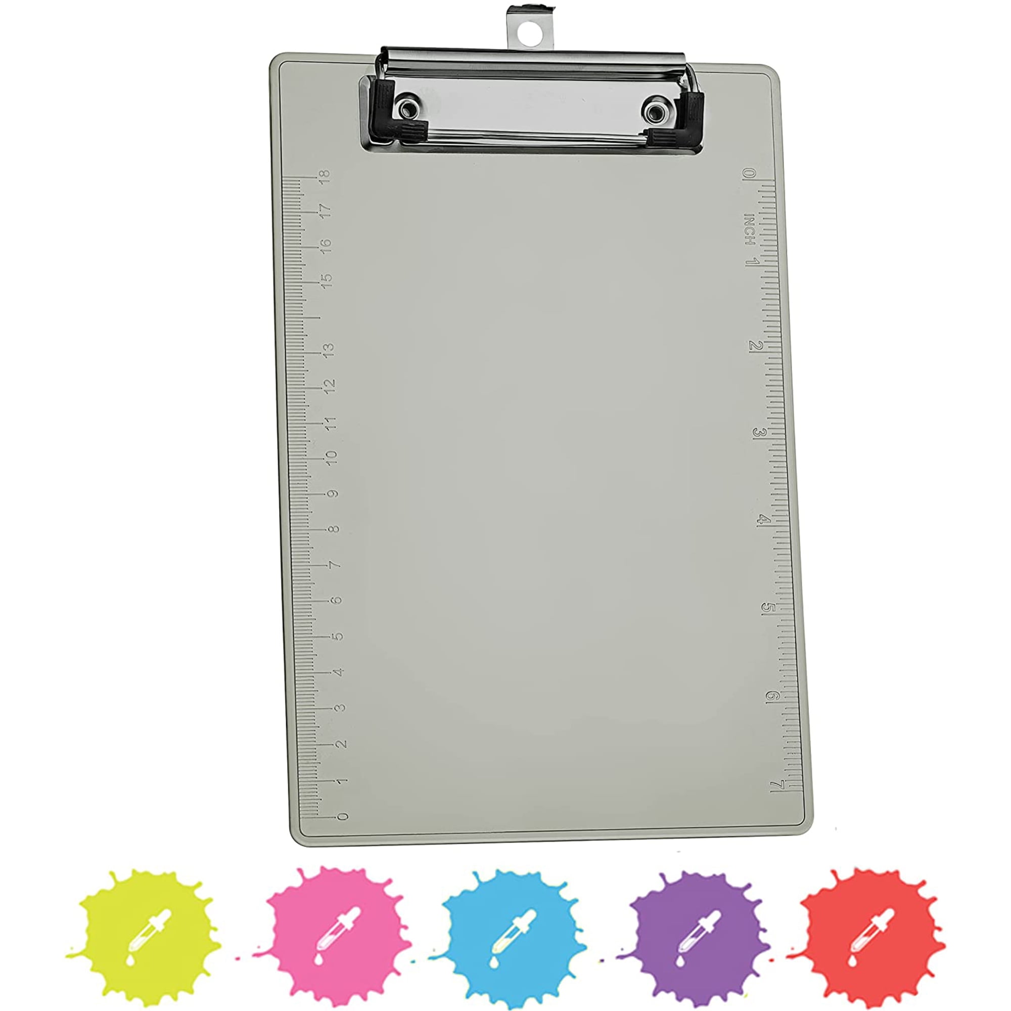 Enday Memo Clipboard with Ruler Heavy Duty Plastic Clipboards for Medical,  Office, School Use Gray