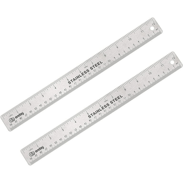 Enday Metal Ruler 12 inch Stainless Steel Straight Edge Ruler, Pack of 2, Blue