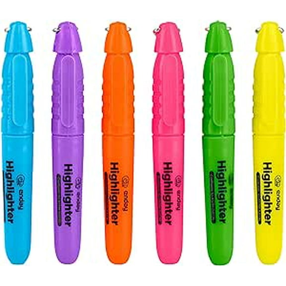 Enday Mini Highlighters Fluorescent High Lighters Chisel Tip Multicolored Pack of 6