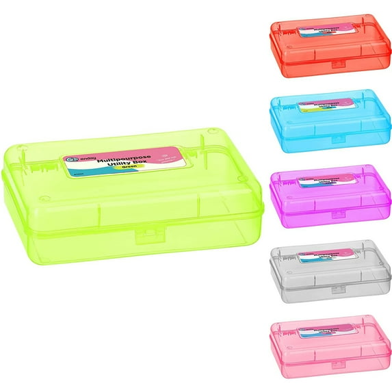 Enday Multipurpose Utility Box with Lid Plastic Pencil Case Organizer, Green 1 Pack