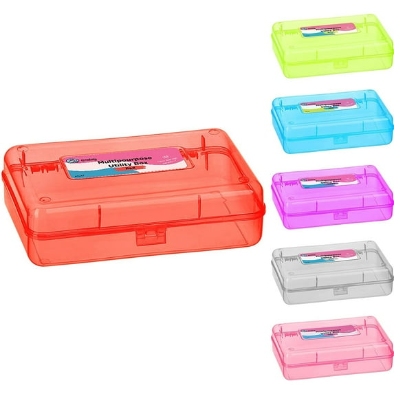 Enday Multipurpose Utility Box with Lid Plastic Pencil Case Organizer, Red 1 Pack