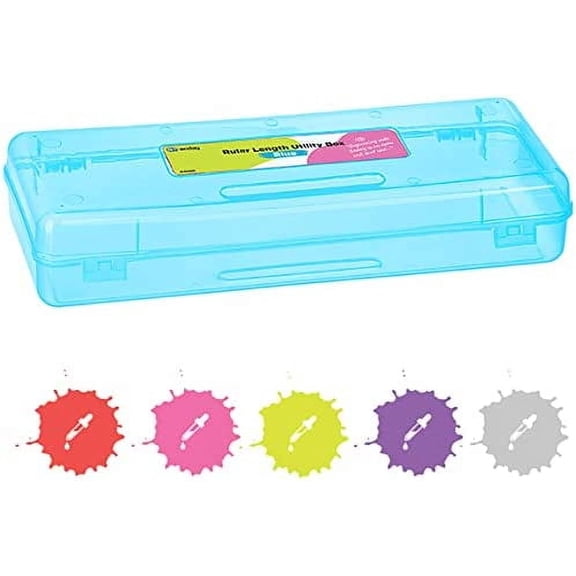 Enday Pencil Box Blue, Plastic Pencil Case, Multipurpose Storage Long Ruler Length Utility Box Organizer with Snap Closure for Home and Office