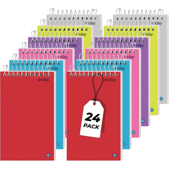 Enday Pocket Notebook, Small Notebooks 3 x 5 Top Bound Small Spiral Notebooks, Memo Pad for Home Office Accessories, 75 Sheets, Mini Notepad in Pink, Purple, Green, Blue, Red, Grey (24 Pack)