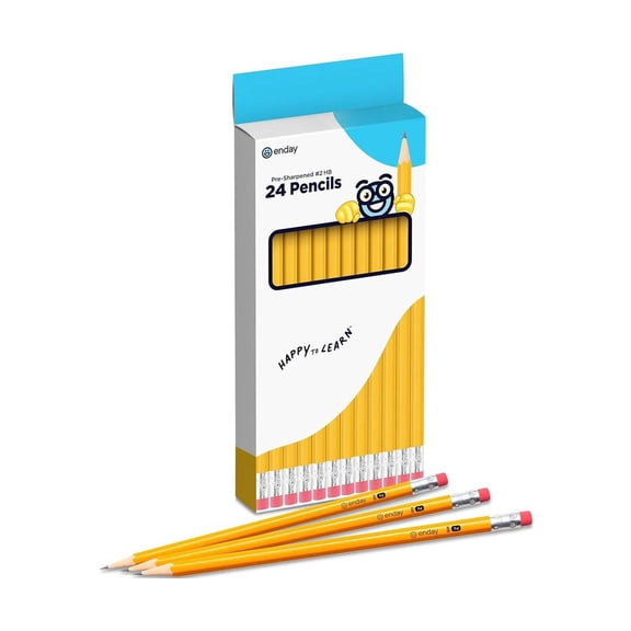 Enday Presharpened #2 Pencils 12/24 Count, Wood-Cased Yellow Sharpened Pencils with Latex-Free Eraser, for School, Office and Classroom Supplies