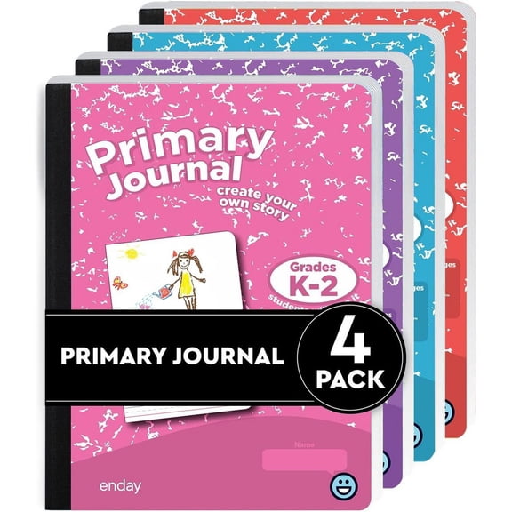 Enday Primary Journal Grades K-2, Writing Journal, Half Page Ruled Composition Notebook for Kids, 100 Sheets kids Notebook