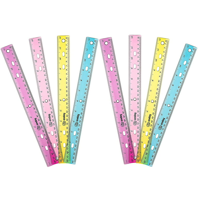 12” Multicolored, Transparent, Semiflexible Plastic Rulers, Set of 10