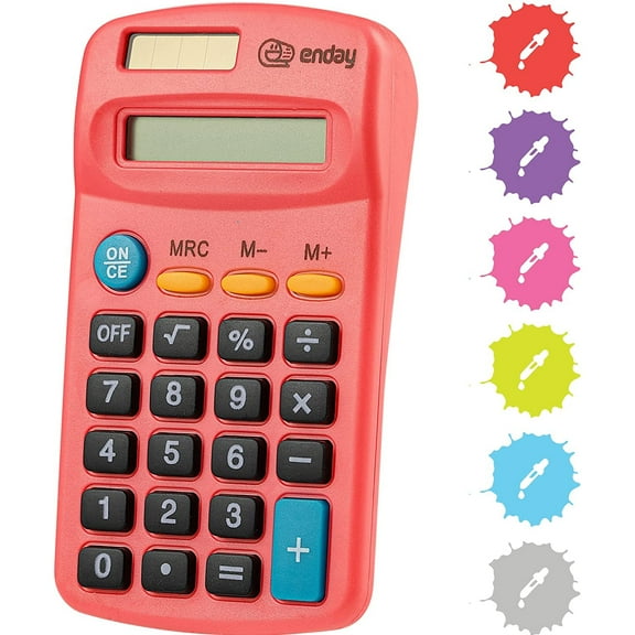 Enday Solar Battery Basic Calculator Essential School Supplies, Red 1 Pack