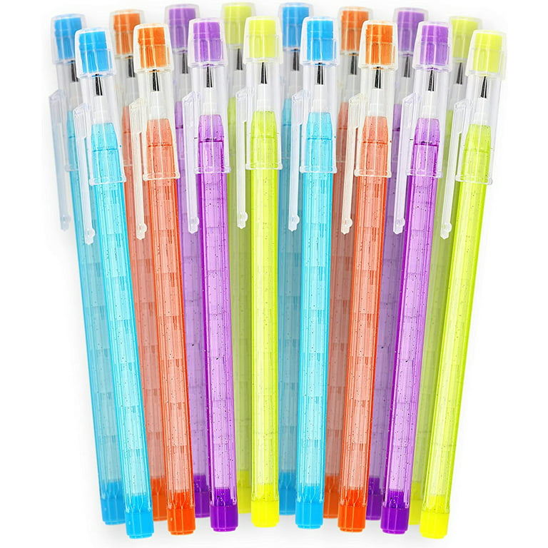 Enday Stackable Pencils for Kids Cool Pencil with Matching Erasers  Multicolor 2 Packs of 8 16 Count